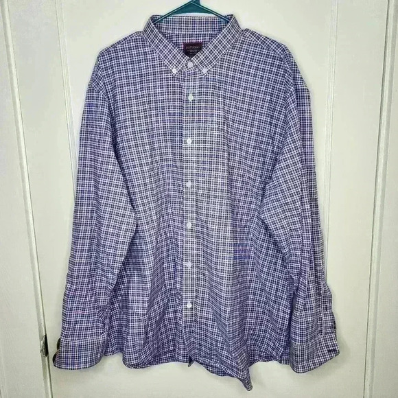 UNTUCKIT Men's Sz 3XL Long Sleeve Button Front Blue Red Plaid Shirt 100% Cotton - Picture 1 of 5